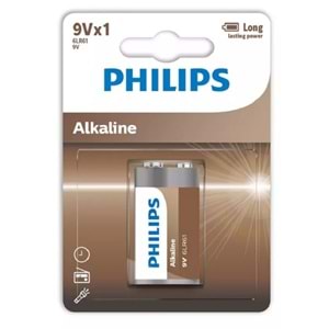 Philips Alkaline Dikdörtgen 9 Volt Pil 6LR61A1B/10 9V