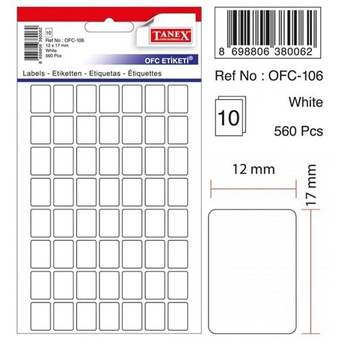 Tanex OFC-106 12x17 mm Beyaz Etiket 10 Adet