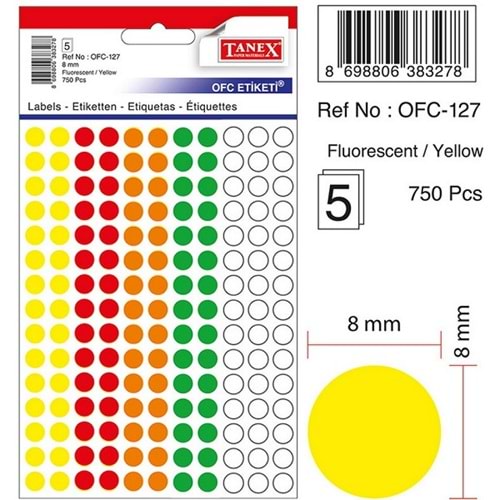 Tanex OFC-127 8 mm Karışık Renk Etiket 5 Adet