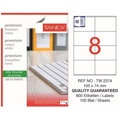 Tanex Premium 105x74,25 mm. A4 Lazer Etiket 100 lü TW-2374