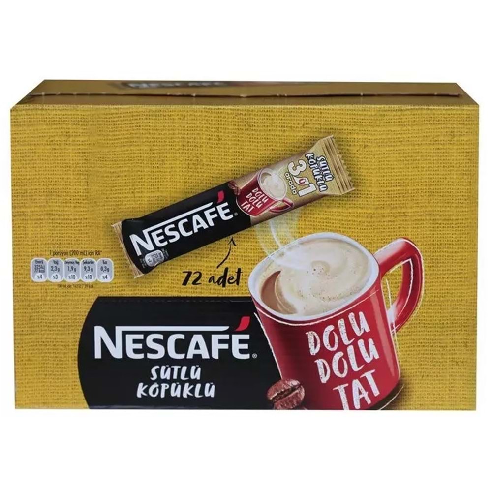 Nestle Nescafe 3 ü 1 Arada Sütlü Köpüklü 17,4Gr 72 Adet