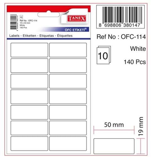 Tanex OFC-114 19x50 mm Beyaz Etiket 10 Adet